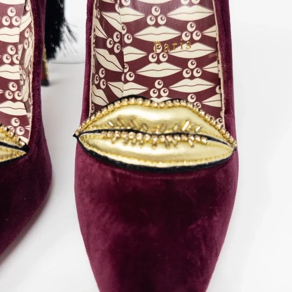 Christian Louboutin Hot Kiss T’s Burgundy Velvet Stiletto Heels Size 38 EU - Picture 4 of 8